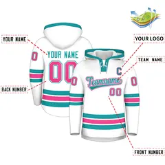 White Aqua Classic Lace-Up Neck Hockey Hoodie 2