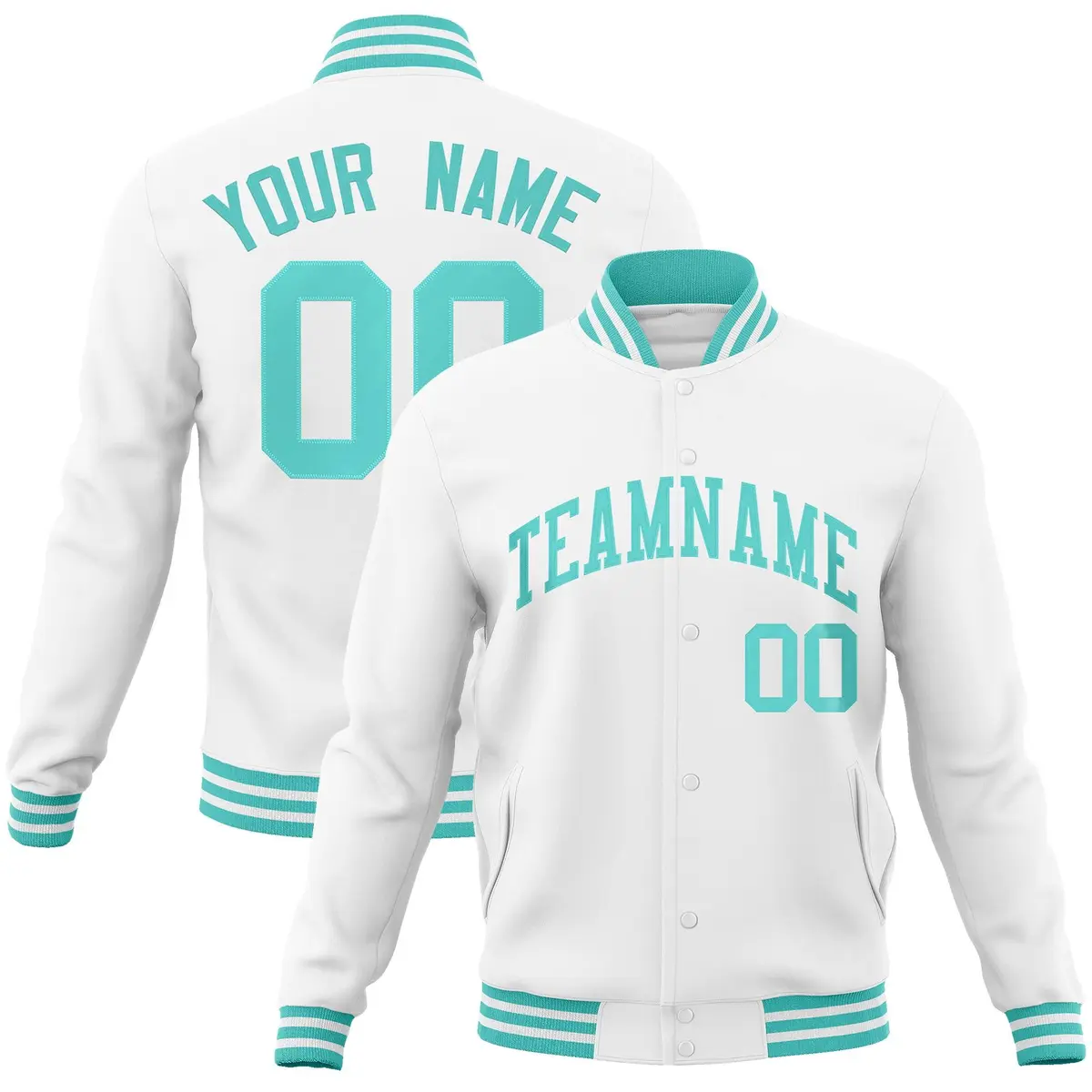 White Aqua Classic Varsity Full-Snap Letterman Jacket
