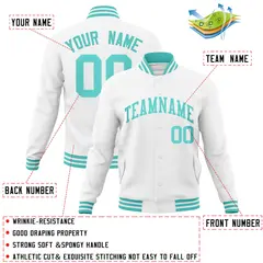 White Aqua Classic Varsity Full-Snap Letterman Jacket 4