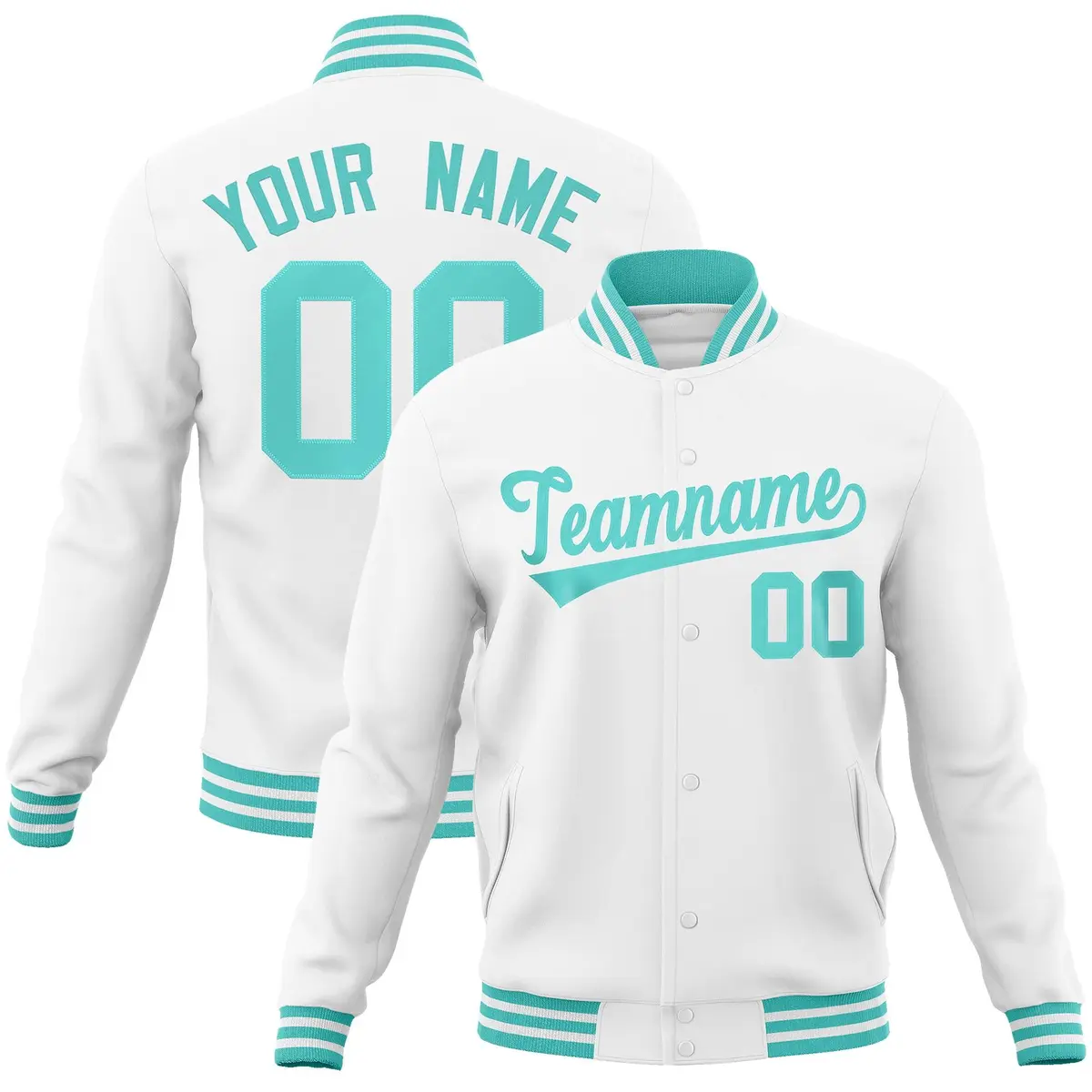 White Aqua Classic Varsity Full-Snap Letterman Jacket