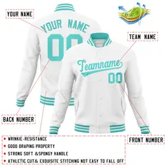 White Aqua Classic Varsity Full-Snap Letterman Jacket 4