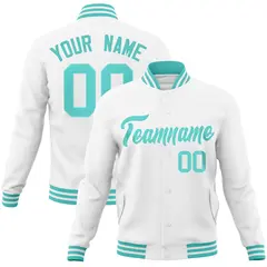 White Aqua Classic Varsity Full-Snap Letterman Jacket