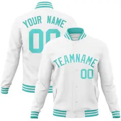 White Aqua Classic Varsity Full-Snap Letterman Jacket