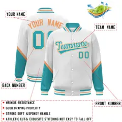 White Aqua Color Block Varsity Letterman Baseball Jacket 2