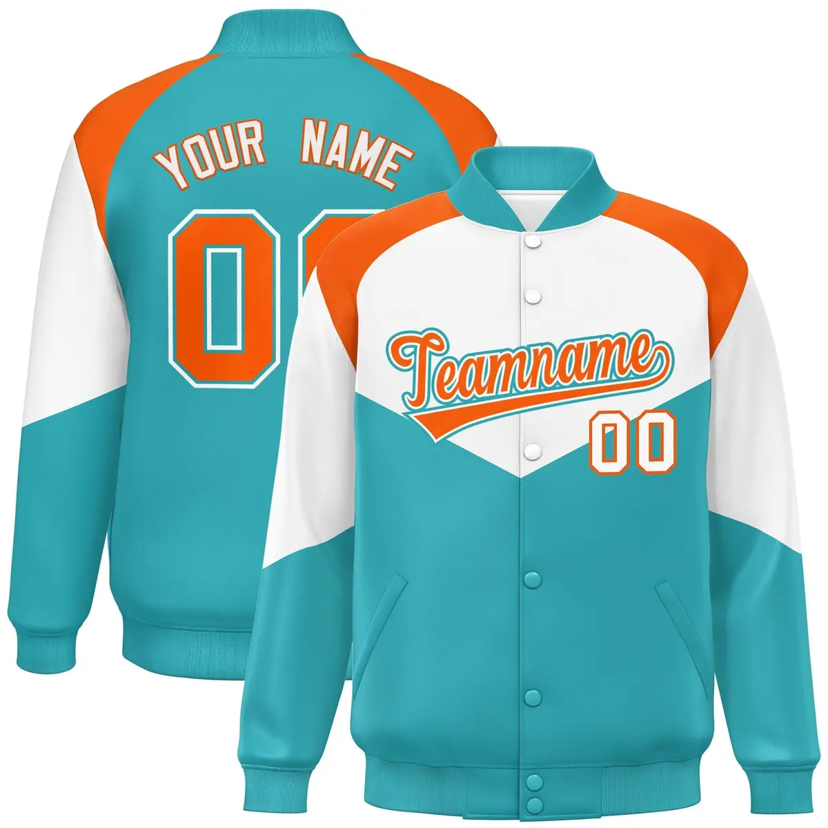 White Aqua Color Block Varsity Letterman Jacket