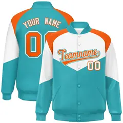 White Aqua Color Block Varsity Letterman Jacket 1