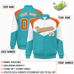 White Aqua Color Block Varsity Letterman Jacket 2