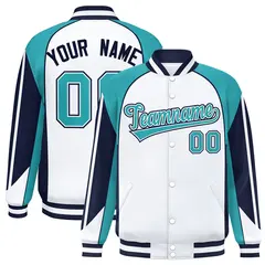 White Aqua Color Block Varsity Raglan Letterman Jacket 1