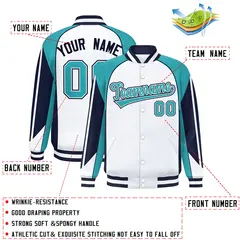 White Aqua Color Block Varsity Raglan Letterman Jacket 2