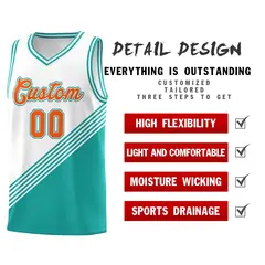 White Aqua Diagonal Stripes Color Block Basketball Jersey 2