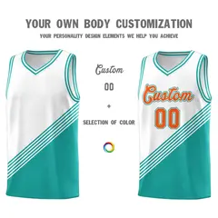 White Aqua Diagonal Stripes Color Block Basketball Jersey 3