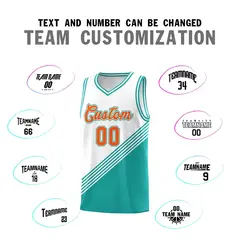 White Aqua Diagonal Stripes Color Block Basketball Jersey 4
