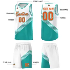 White Aqua Diagonal Stripes Color Block Basketball Jersey 5
