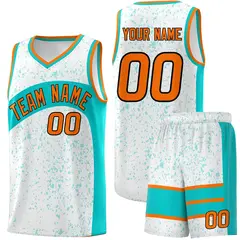 White Aqua Dot Graffiti Irregular Pattern Basketball Jersey 1