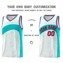 White Aqua Dot Graffiti Irregular Pattern Basketball Jersey 3