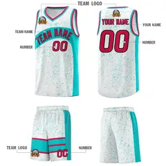 White Aqua Dot Graffiti Irregular Pattern Basketball Jersey 5