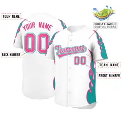 White Aqua Flame Outline Baseball Jersey 2