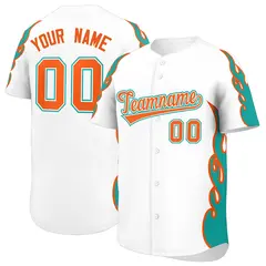 White Aqua Flame Outline Baseball Jersey 1