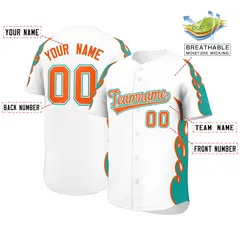 White Aqua Flame Outline Baseball Jersey 2