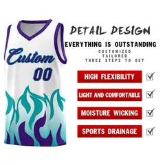 White Aqua Flame Pattern Sports Basketball Jersey 2