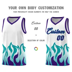 White Aqua Flame Pattern Sports Basketball Jersey 3