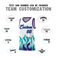 White Aqua Flame Pattern Sports Basketball Jersey 4