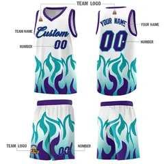 White Aqua Flame Pattern Sports Basketball Jersey 5