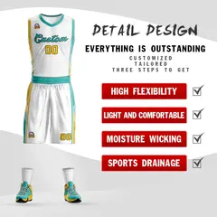 White Aqua-Gold Classic Sets Basketball Jersey 2