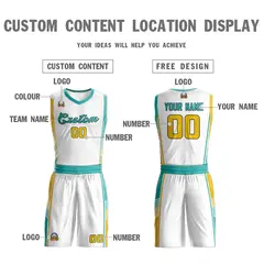 White Aqua-Gold Classic Sets Basketball Jersey 3