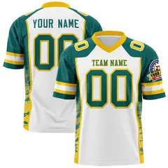 White Aqua-Gold Raglan Side Pattern Football Jersey