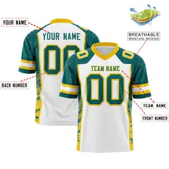 White Aqua-Gold Raglan Side Pattern Football Jersey 2