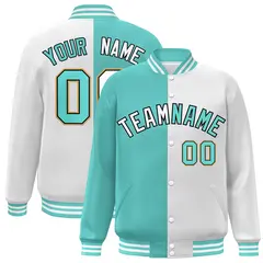 White Aqua-Gold Two Tone Split Letterman Full-Snap Jacket