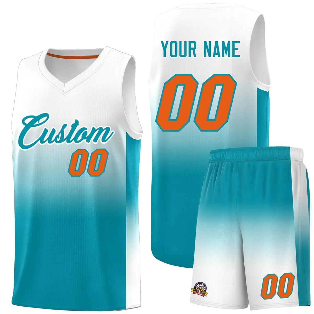 White Aqua Gradient Fashion Sports Uniform Basketball Jersey