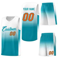 White Aqua Gradient Fashion Sports Uniform Basketball Jersey 7