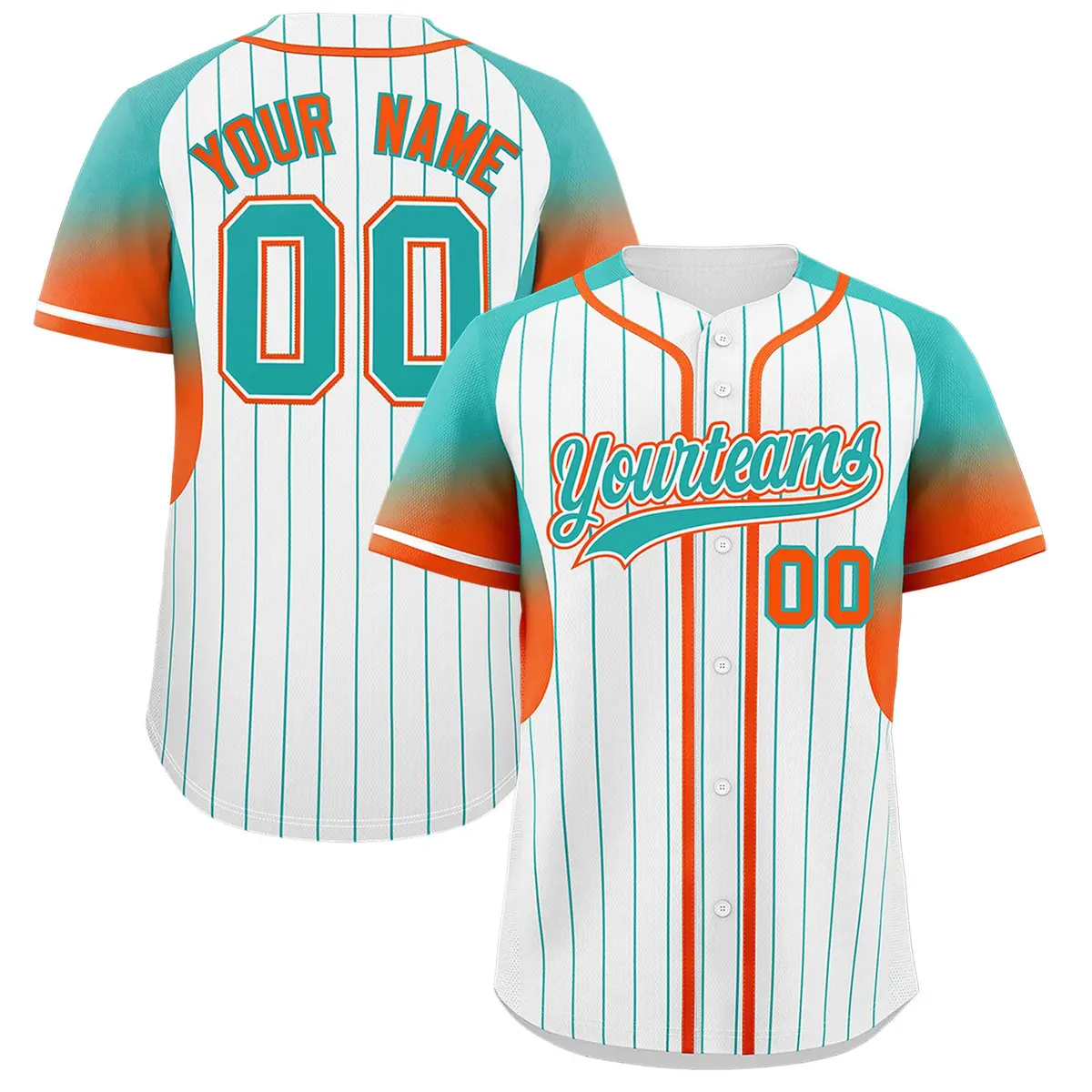 White Aqua Gradient Stripe Fashion Sleeves Baseball Jersey