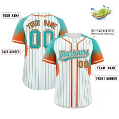 White Aqua Gradient Stripe Fashion Sleeves Baseball Jersey 2