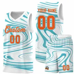 White Aqua Graffiti Fluids Style Basketball Jersey Sets 1