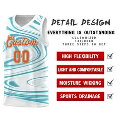 White Aqua Graffiti Fluids Style Basketball Jersey Sets 2