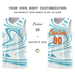 White Aqua Graffiti Fluids Style Basketball Jersey Sets 3