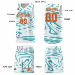 White Aqua Graffiti Fluids Style Basketball Jersey Sets 5