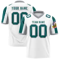 White Aqua-Gray Color Block Raglan Sleeves Football Jersey