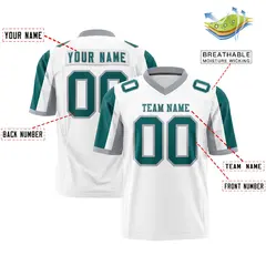 White Aqua-Gray Color Block Raglan Sleeves Football Jersey 2