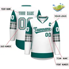 White Aqua-Gray Raglan Sleeves V-Neck Hockey Jersey 2