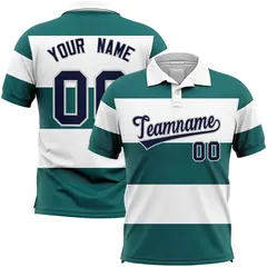 White-Aqua Horizontal Stripe Performance Polo Shirt
