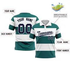 White-Aqua Horizontal Stripe Performance Polo Shirt 2