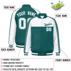 White Aqua K-Ribbon Raglan Color Block Full-Snap Letterman Jacket 2