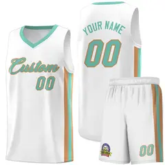 White Aqua-Old Gold Classic Basketball Jersey Set