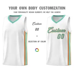 White Aqua-Old Gold Classic Basketball Jersey Set 3