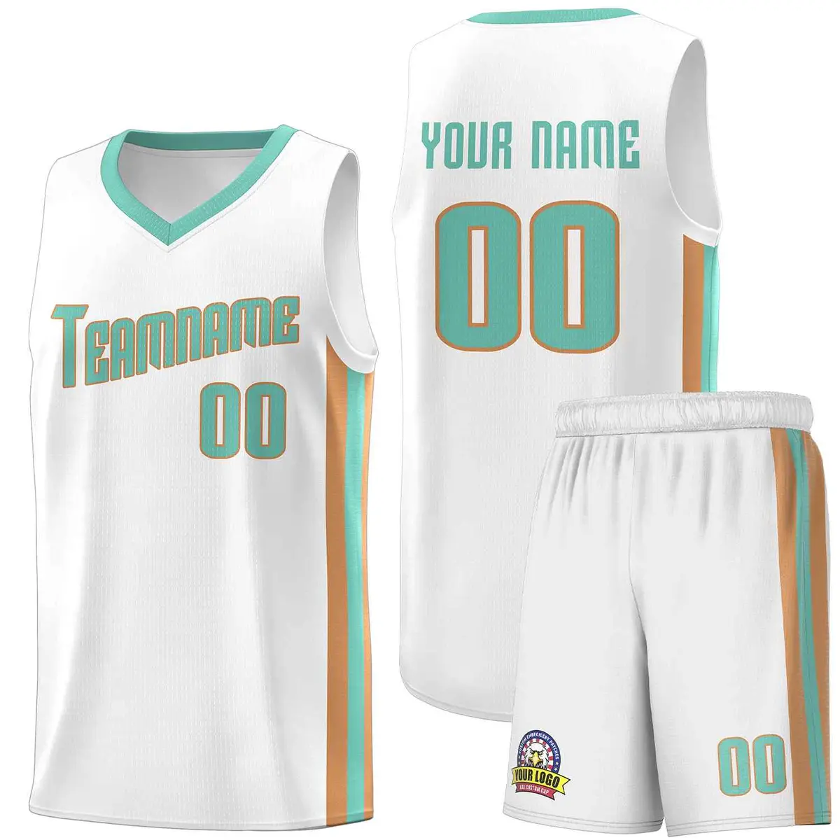 White Aqua-Old Gold Classic Basketball Jersey Set