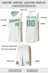 White Aqua-Old Gold Classic Basketball Jersey Set 2